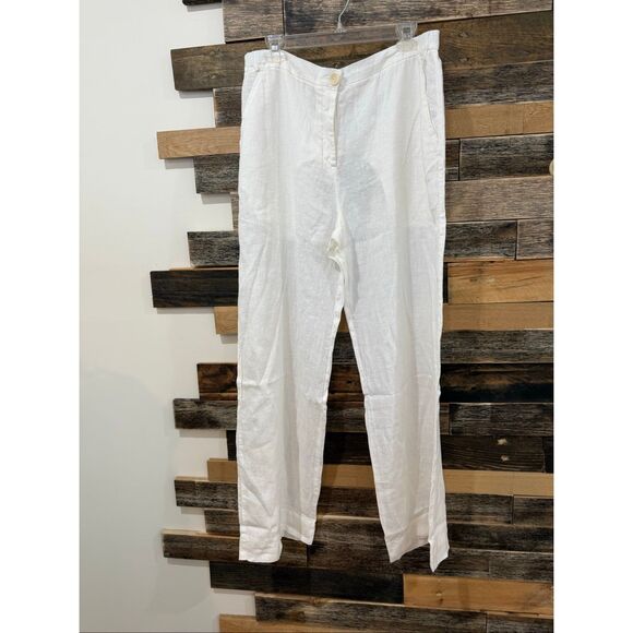 Flax linen white relax fit wide leg pants size M - Picture 1 of 9